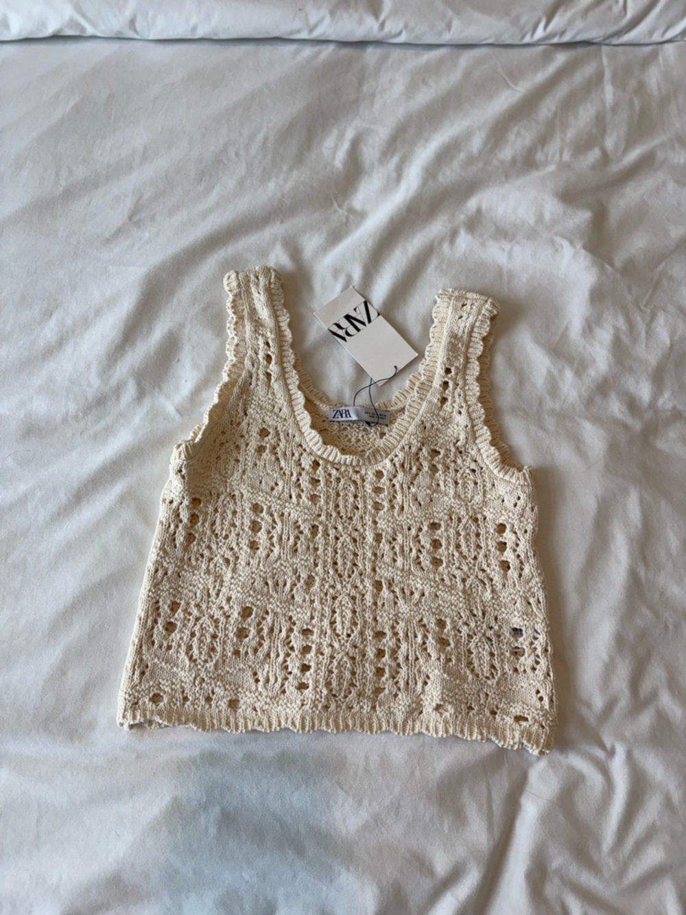 Zara Cream Crochet Knit Tank Top